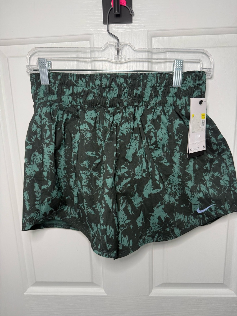 Nike Women's Teal and Black Patterned Athletic Shorts